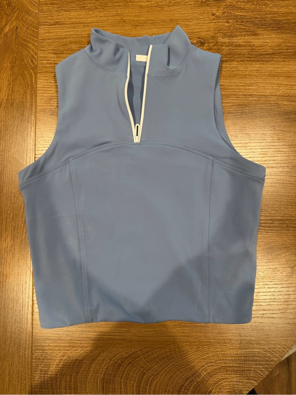 Sleeveless Mock-Neck Zip Tank in Dusty Blue